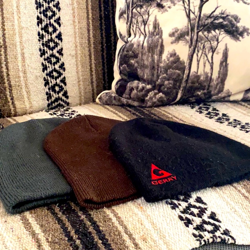 3 Beanies, Black, Brown, Grey